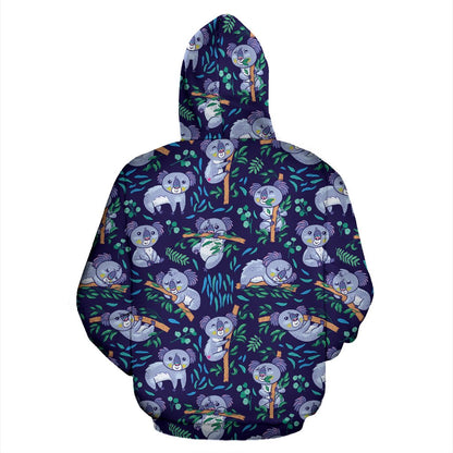 Koala Themed Design Print Zip Up Hoodie