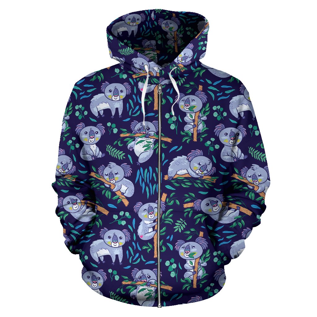 Koala Themed Design Print Zip Up Hoodie