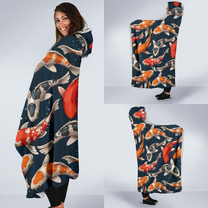 Koi Carp Cute Design Themed Print Hooded Blanket-JTAMIGO.COM