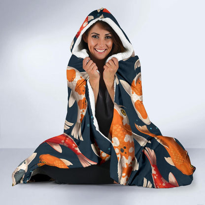 Koi Carp Cute Design Themed Print Hooded Blanket-JTAMIGO.COM