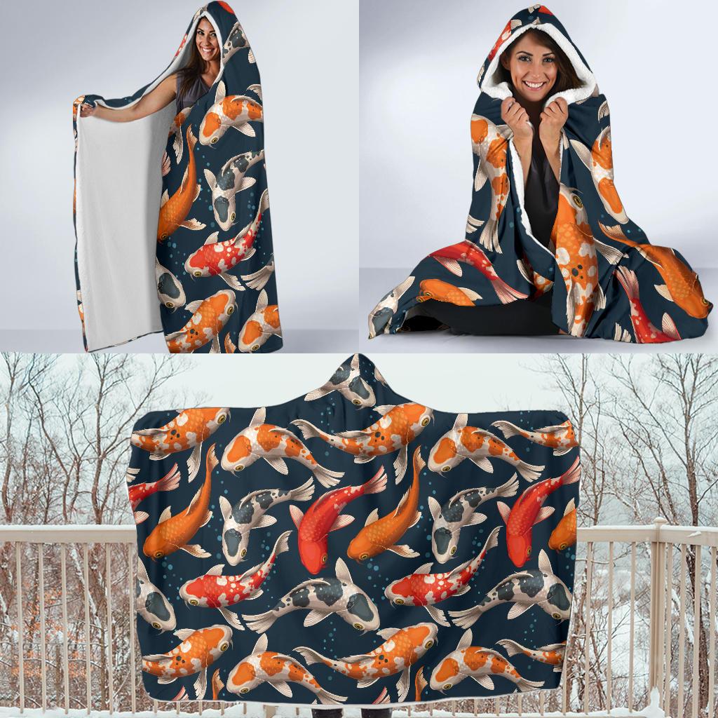 Koi Carp Cute Design Themed Print Hooded Blanket-JTAMIGO.COM