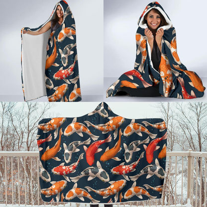 Koi Carp Cute Design Themed Print Hooded Blanket-JTAMIGO.COM