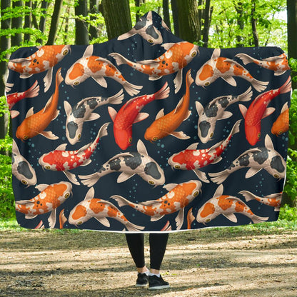 Koi Carp Cute Design Themed Print Hooded Blanket-JTAMIGO.COM