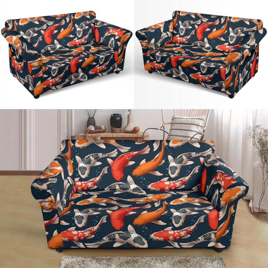 Koi Carp Cute Design Themed Print Loveseat Slipcover-JTAMIGO.COM