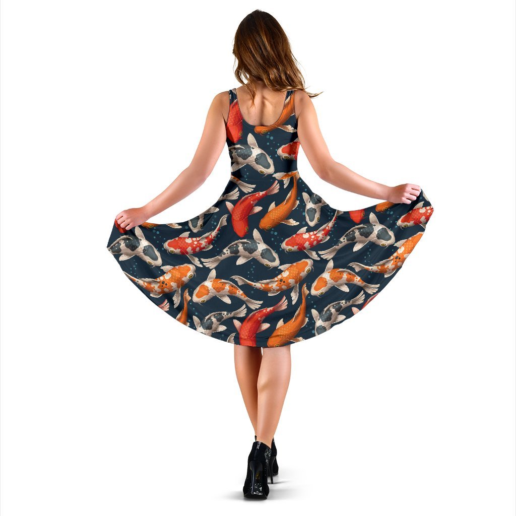 Koi Carp Cute Design Themed Print Sleeveless Dress