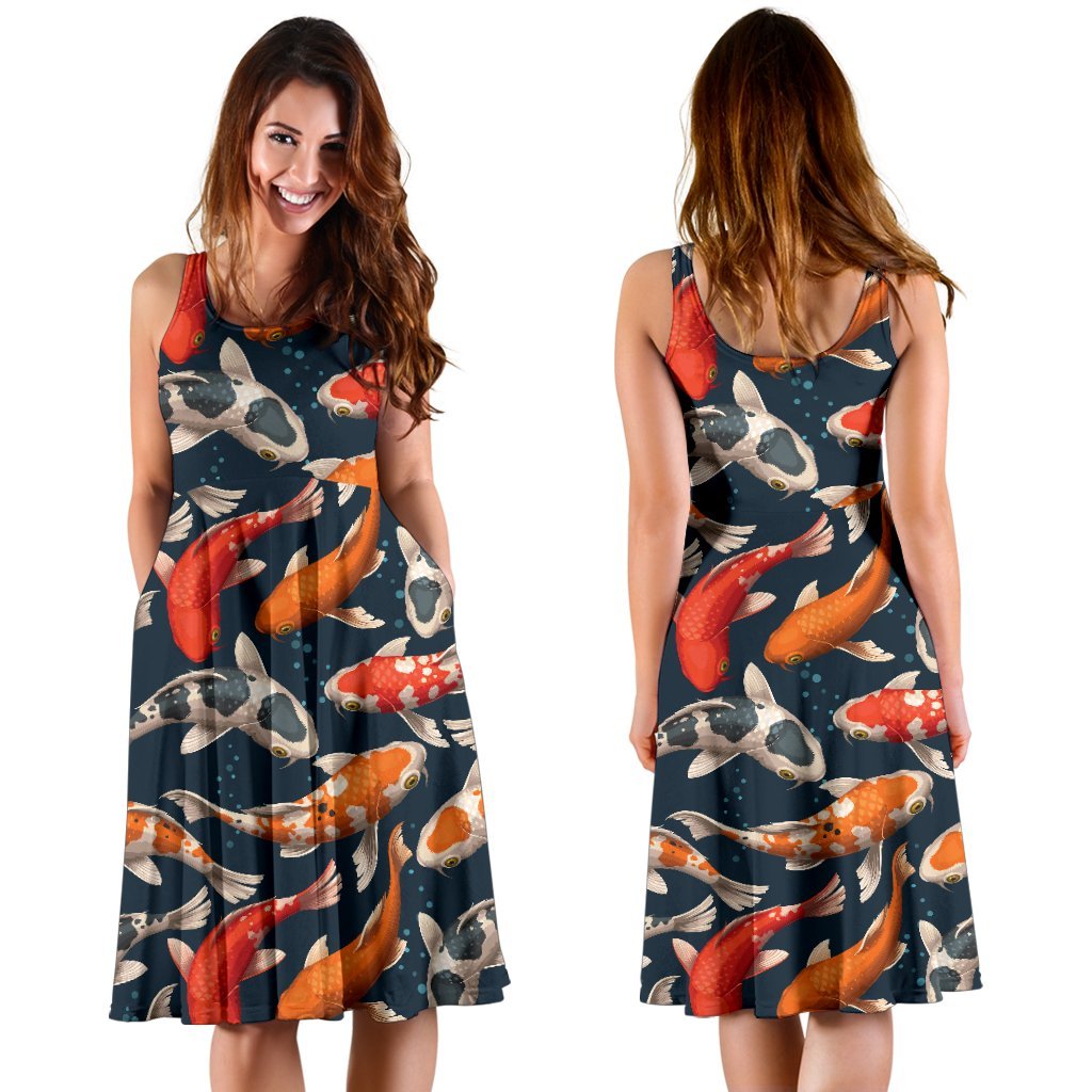Koi Carp Cute Design Themed Print Sleeveless Dress