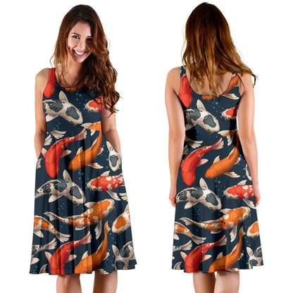 Koi Carp Cute Design Themed Print Sleeveless Dress