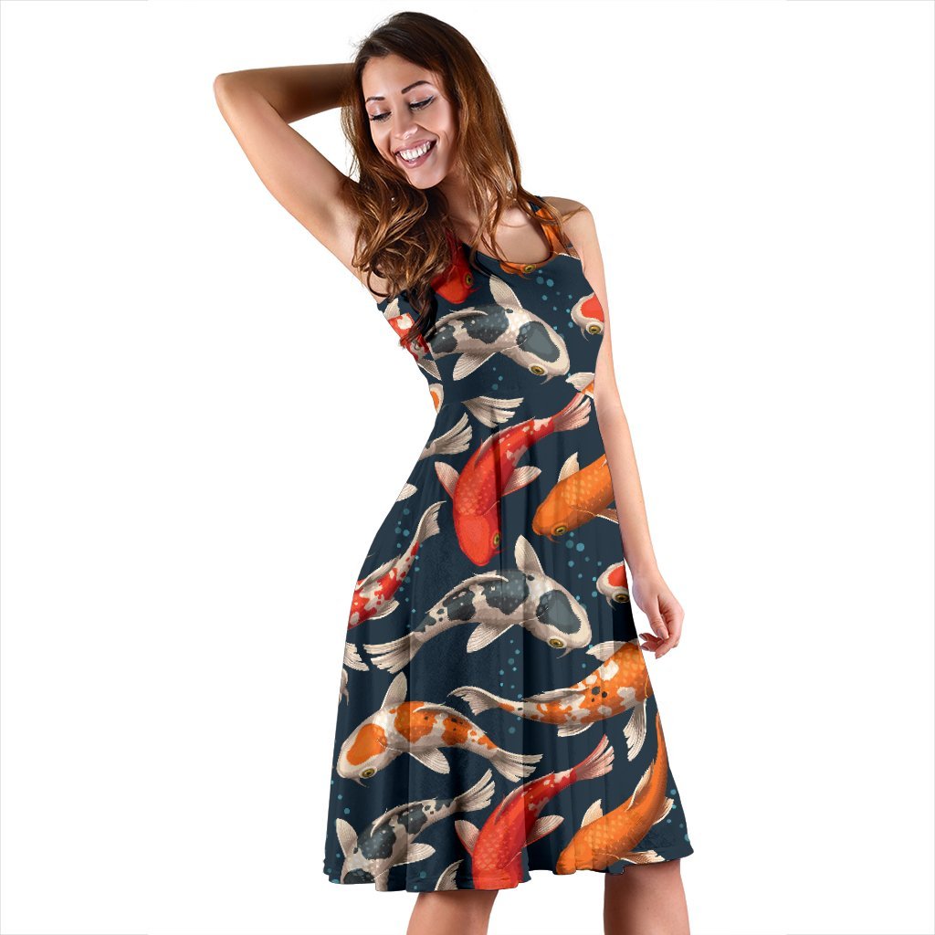 Koi Carp Cute Design Themed Print Sleeveless Dress