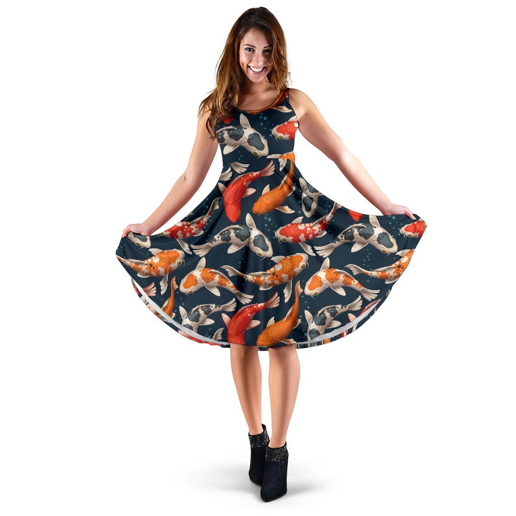 Koi Carp Cute Design Themed Print Sleeveless Dress