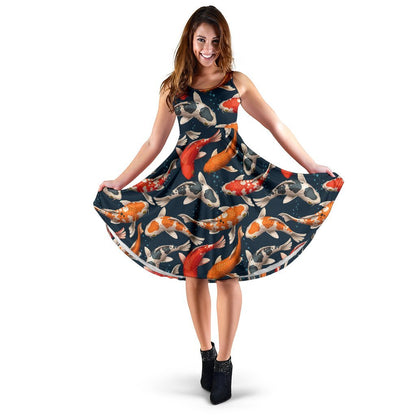 Koi Carp Cute Design Themed Print Sleeveless Dress