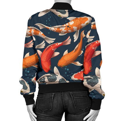 Koi Carp Cute Design Themed Print Women Casual Bomber Jacket