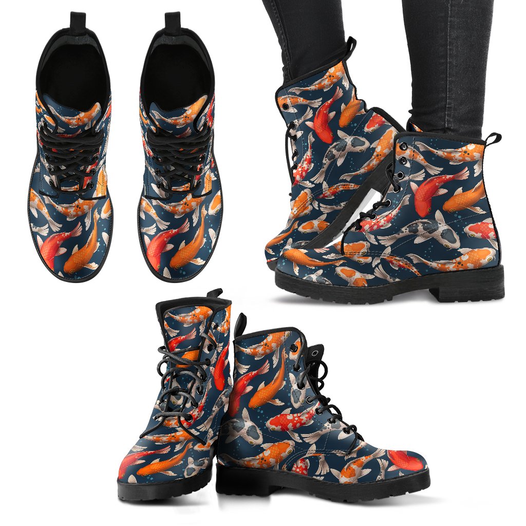 Koi Carp Cute Design Themed Print Women Leather Boots-JTAMIGO.COM