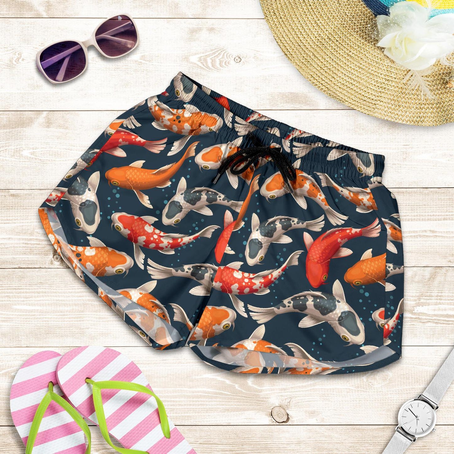 Koi Carp Cute Design Themed Print Women Shorts-JTAMIGO.COM