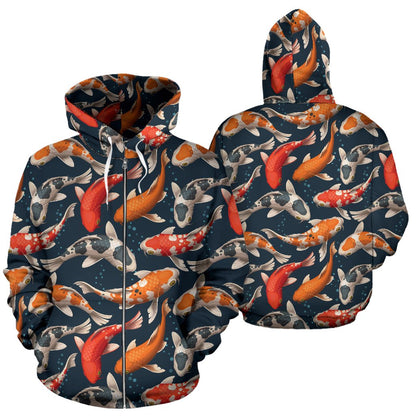 Koi Carp Cute Design Themed Print Zip Up Hoodie