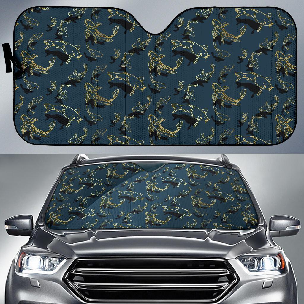 Koi Carp Gold Design Themed Print Car Sun Shade For Windshield