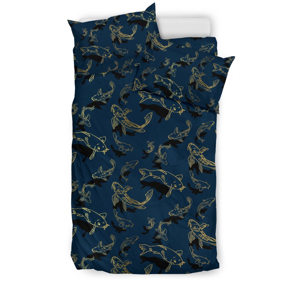 Koi Carp Gold Design Themed Print Duvet Cover Bedding Set