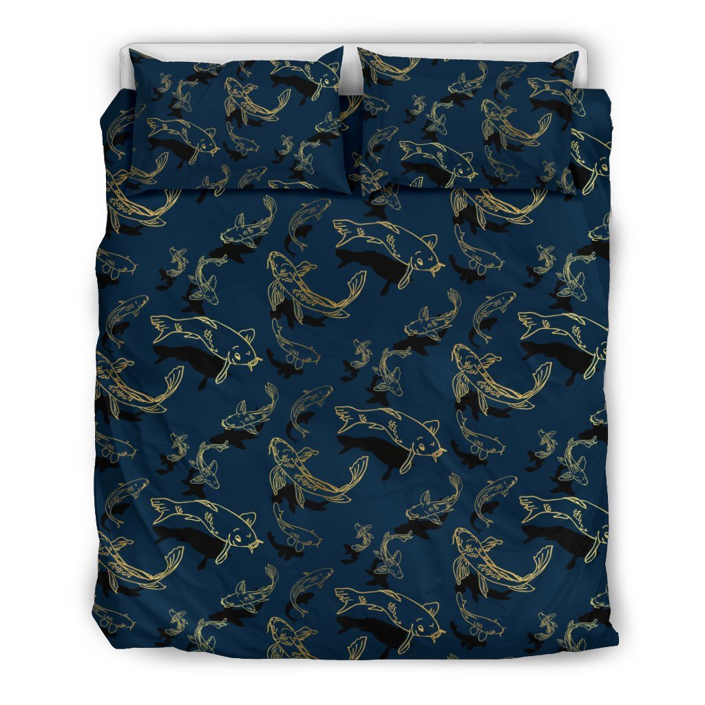 Koi Carp Gold Design Themed Print Duvet Cover Bedding Set