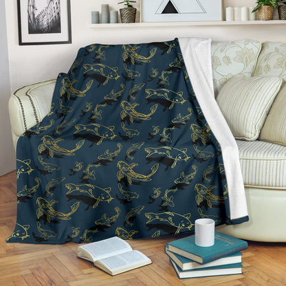 Koi Carp Gold Design Themed Print Fleece Blanket