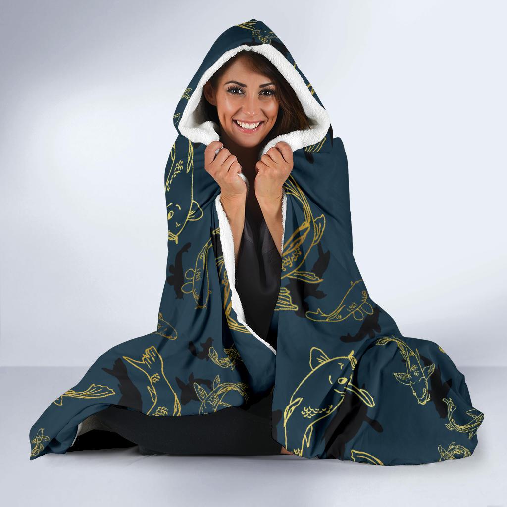 Koi Carp Gold Design Themed Print Hooded Blanket-JTAMIGO.COM