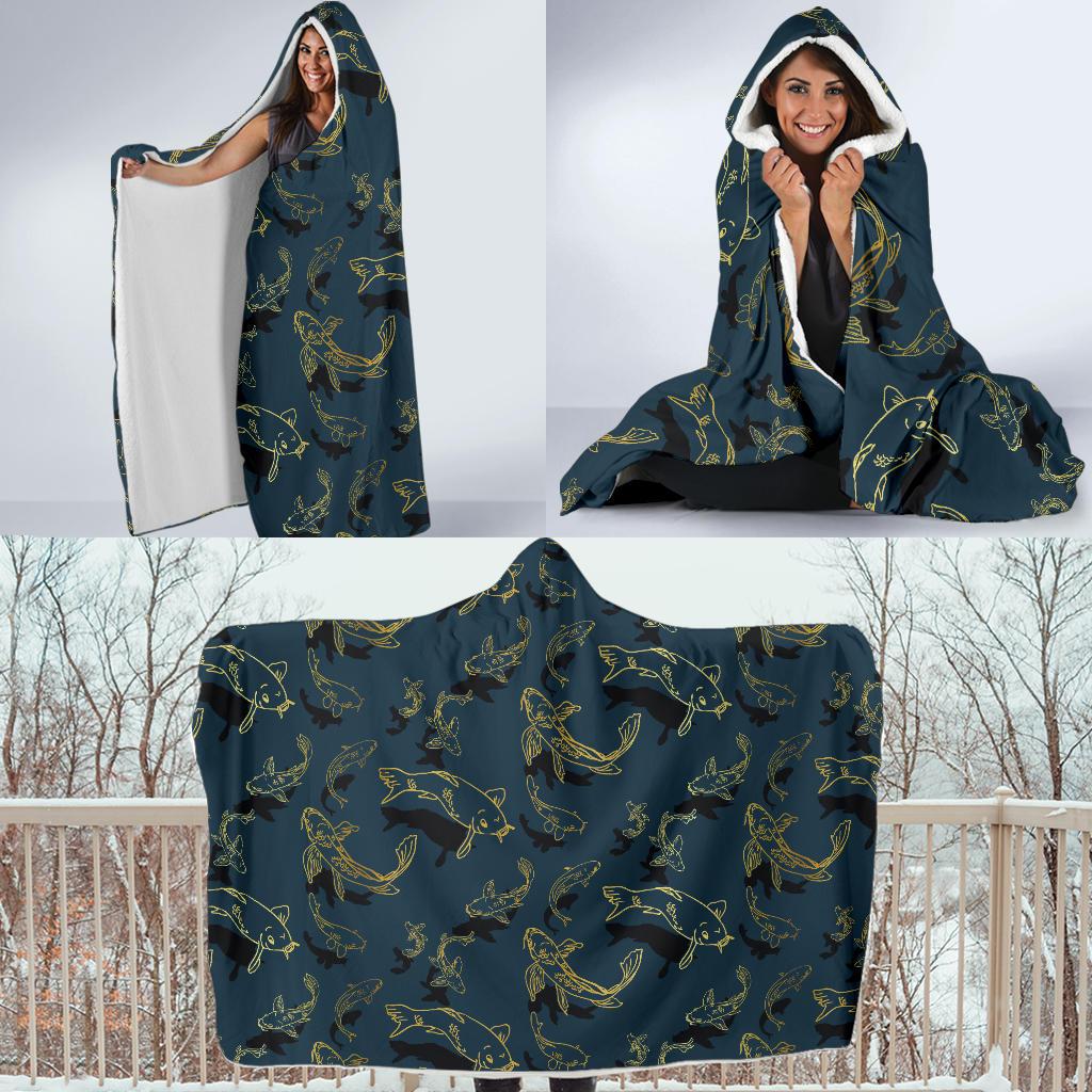Koi Carp Gold Design Themed Print Hooded Blanket-JTAMIGO.COM