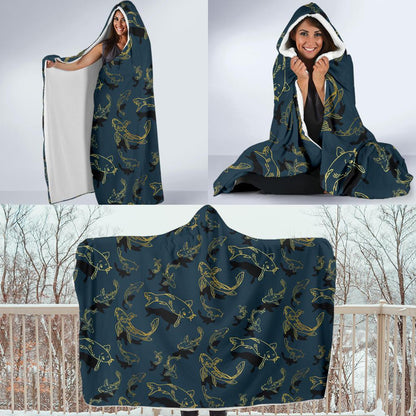 Koi Carp Gold Design Themed Print Hooded Blanket-JTAMIGO.COM