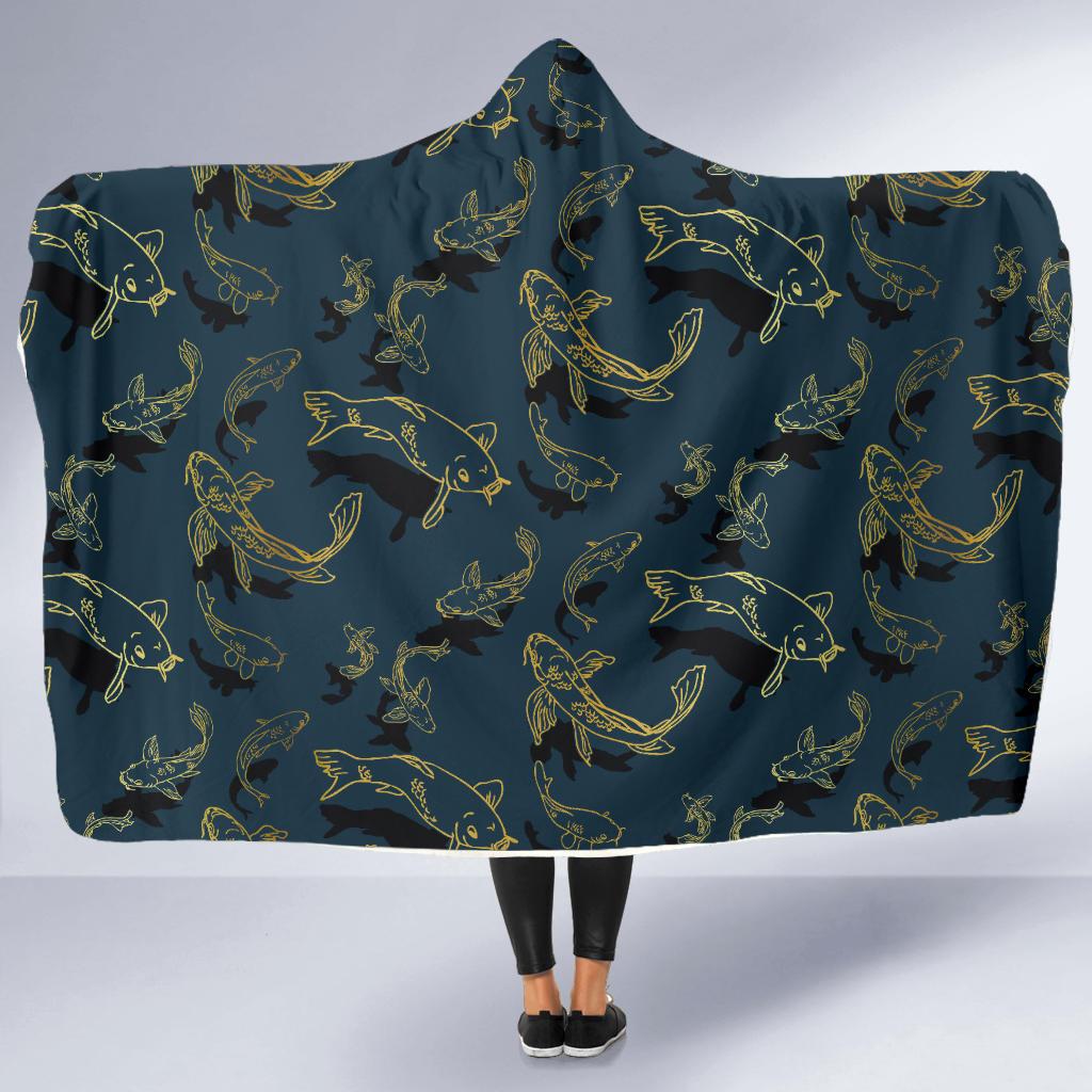 Koi Carp Gold Design Themed Print Hooded Blanket-JTAMIGO.COM