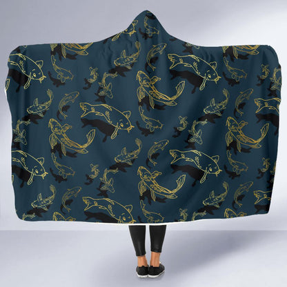 Koi Carp Gold Design Themed Print Hooded Blanket-JTAMIGO.COM