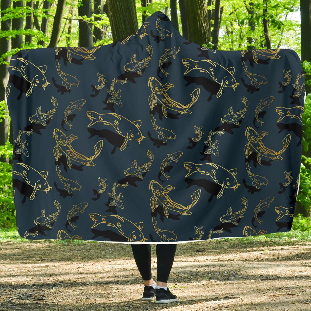 Koi Carp Gold Design Themed Print Hooded Blanket-JTAMIGO.COM