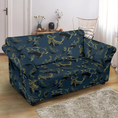 Koi Carp Gold Design Themed Print Loveseat Slipcover-JTAMIGO.COM
