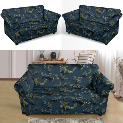 Koi Carp Gold Design Themed Print Loveseat Slipcover-JTAMIGO.COM
