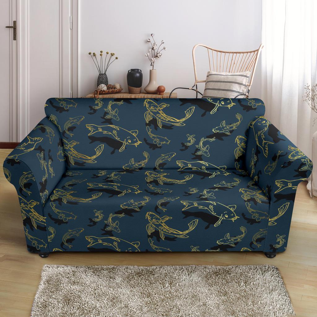 Koi Carp Gold Design Themed Print Loveseat Slipcover-JTAMIGO.COM