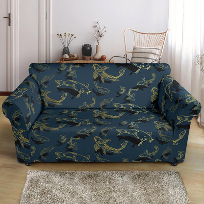 Koi Carp Gold Design Themed Print Loveseat Slipcover-JTAMIGO.COM