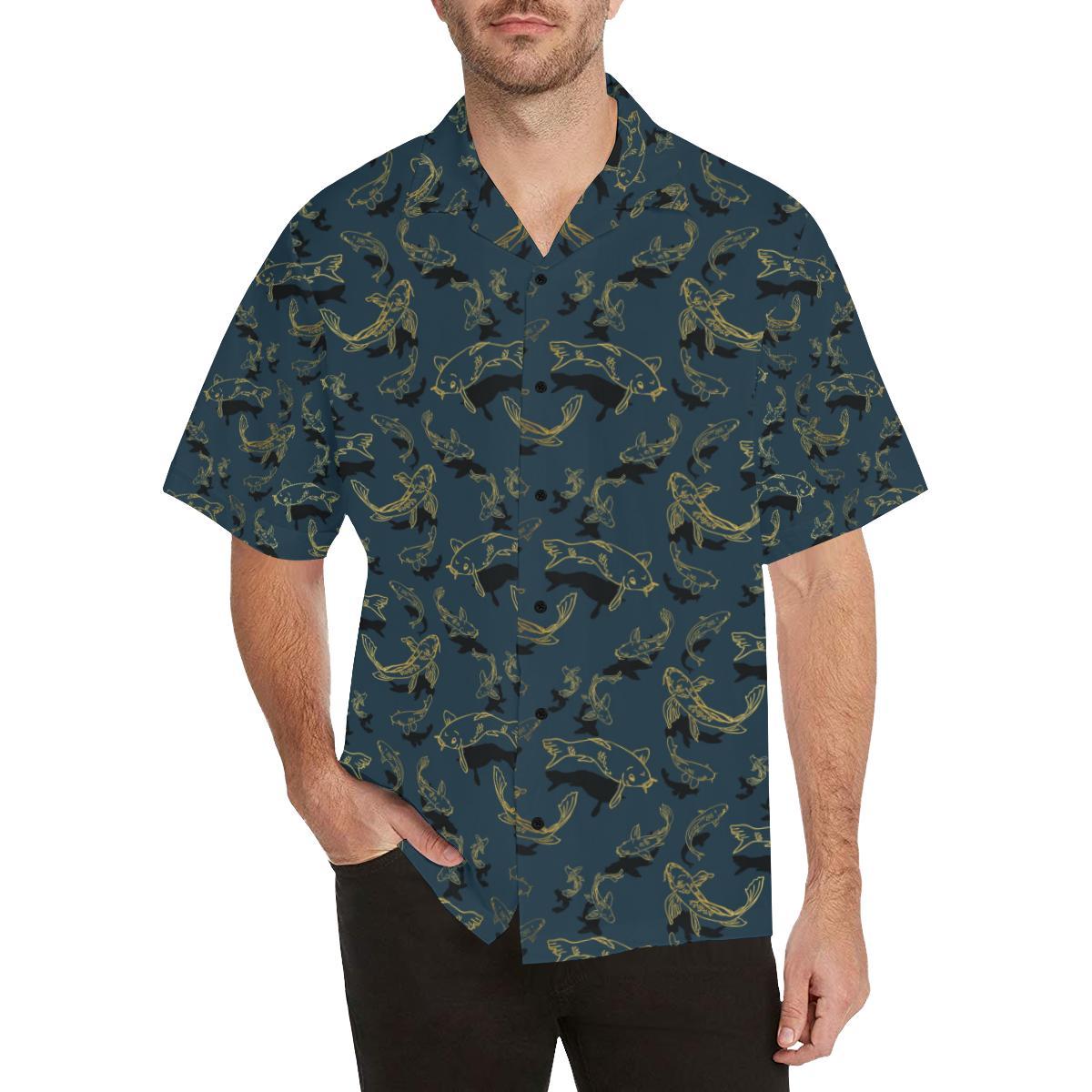 Koi Carp Gold Design Themed Print Men Aloha Hawaiian Shirt