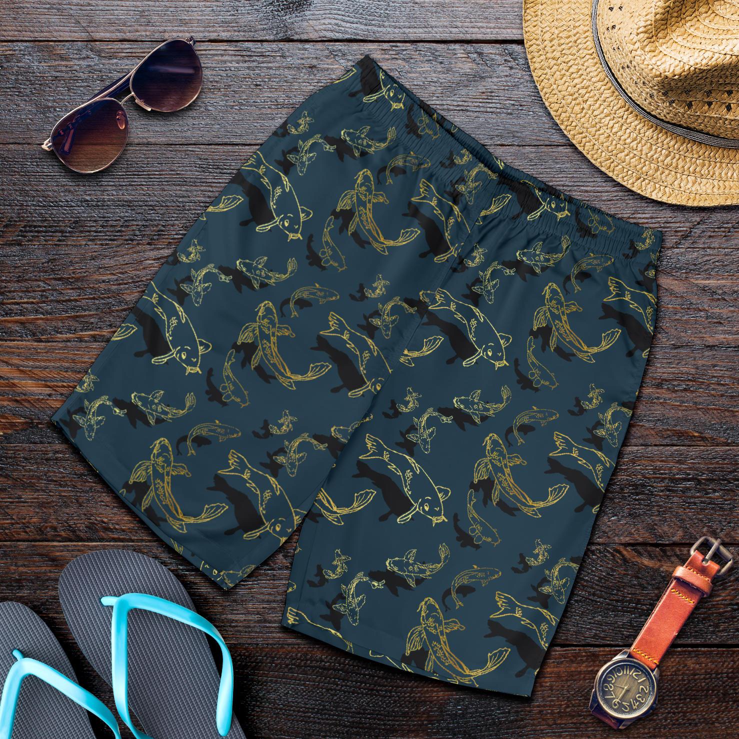 Koi Carp Gold Design Themed Print Mens Shorts-JTAMIGO.COM