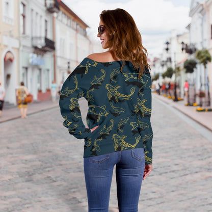 Koi Carp Gold Design Themed Print Off Shoulder Sweatshirt
