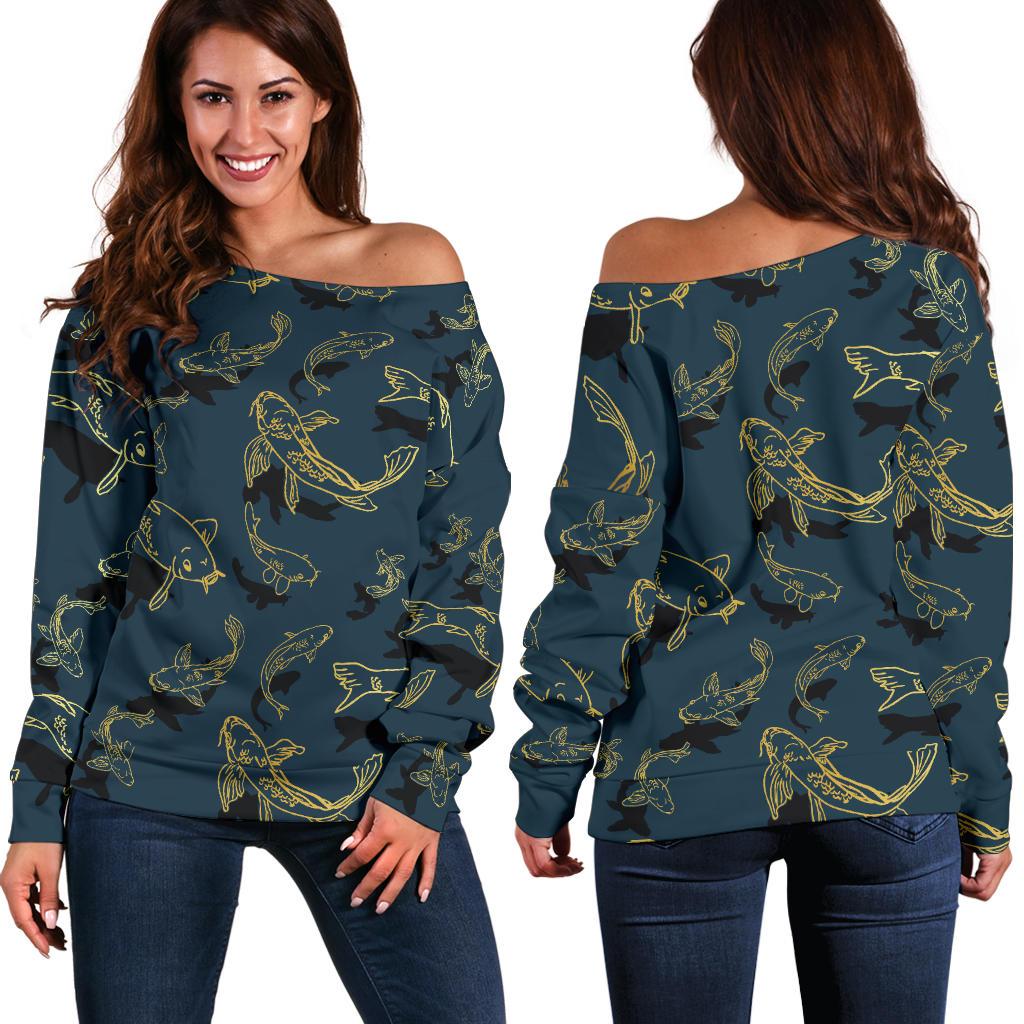 Koi Carp Gold Design Themed Print Off Shoulder Sweatshirt