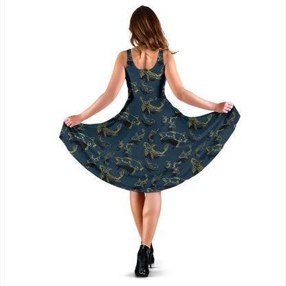Koi Carp Gold Design Themed Print Sleeveless Dress