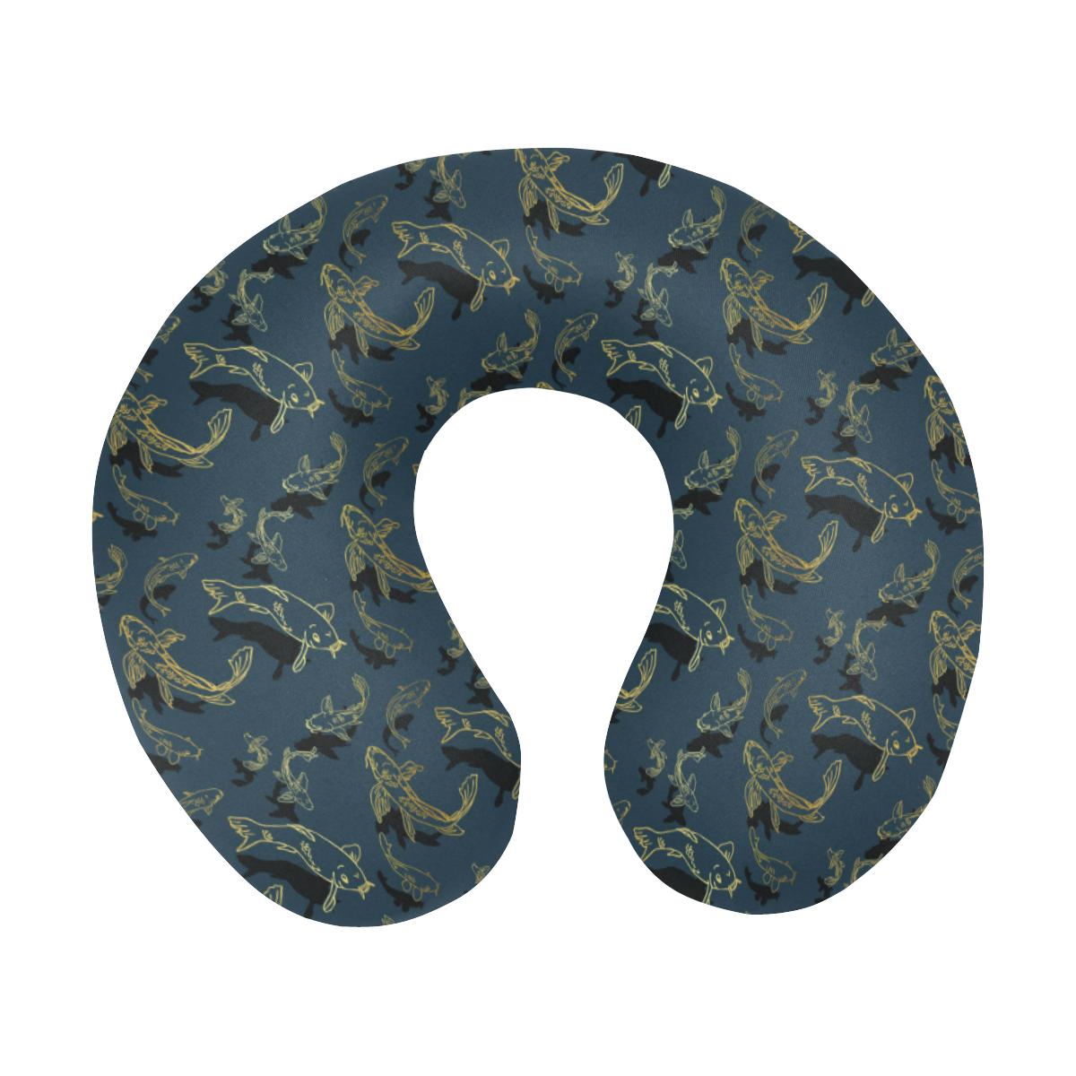 Koi Carp Gold Design Themed Print U-Shaped Travel Neck Pillow-JTAMIGO.COM