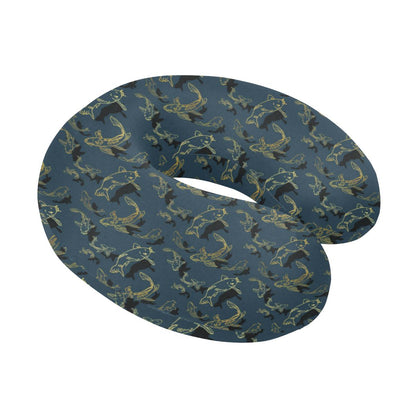 Koi Carp Gold Design Themed Print U-Shaped Travel Neck Pillow-JTAMIGO.COM