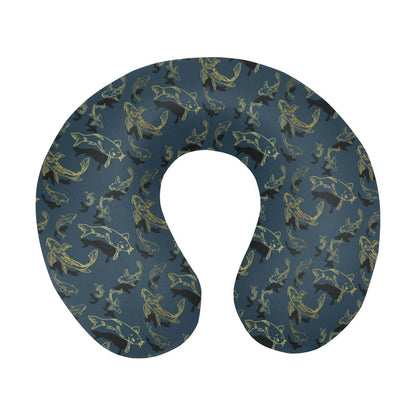 Koi Carp Gold Design Themed Print U-Shaped Travel Neck Pillow-JTAMIGO.COM
