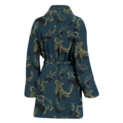 Koi Carp Gold Design Themed Print Women Bath Robe-JTAMIGO.COM