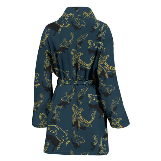 Koi Carp Gold Design Themed Print Women Bath Robe-JTAMIGO.COM