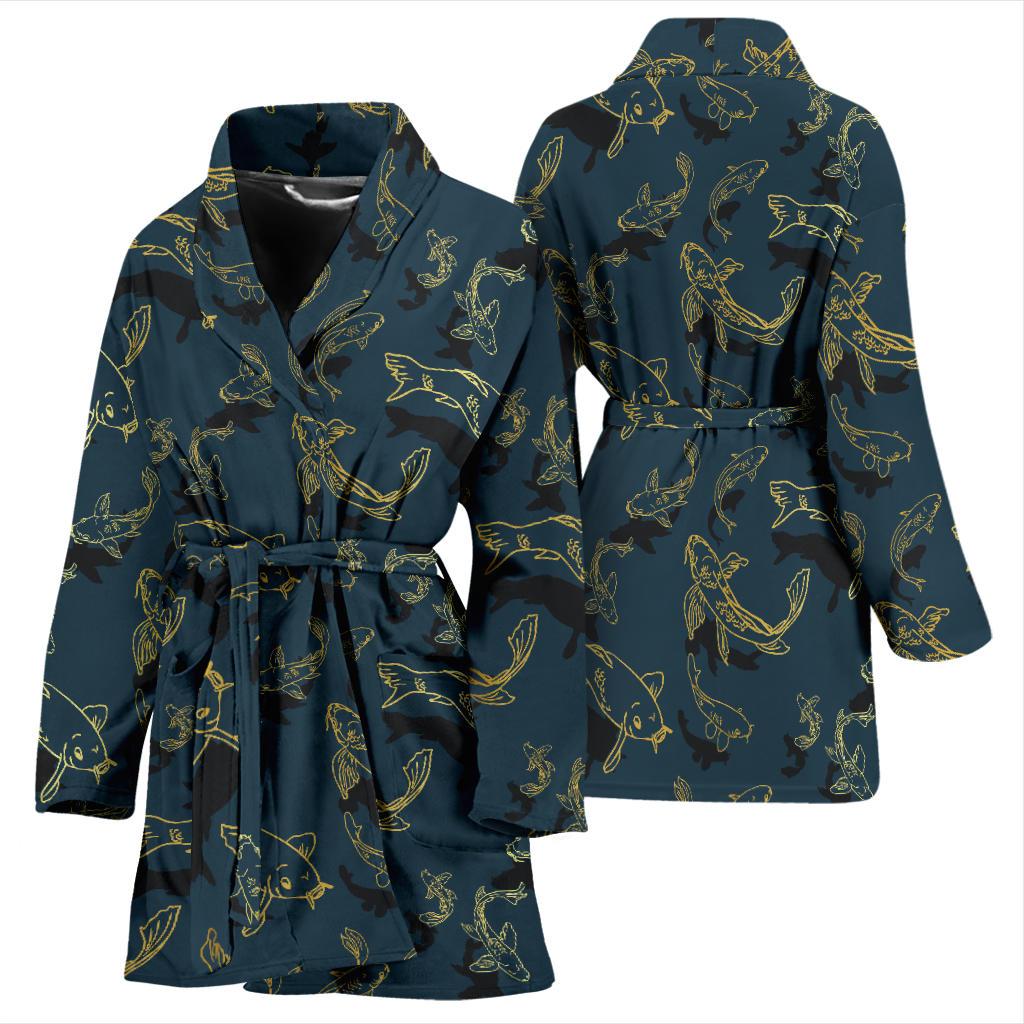 Koi Carp Gold Design Themed Print Women Bath Robe-JTAMIGO.COM