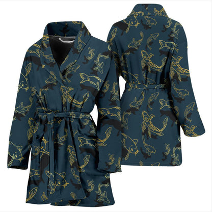 Koi Carp Gold Design Themed Print Women Bath Robe-JTAMIGO.COM