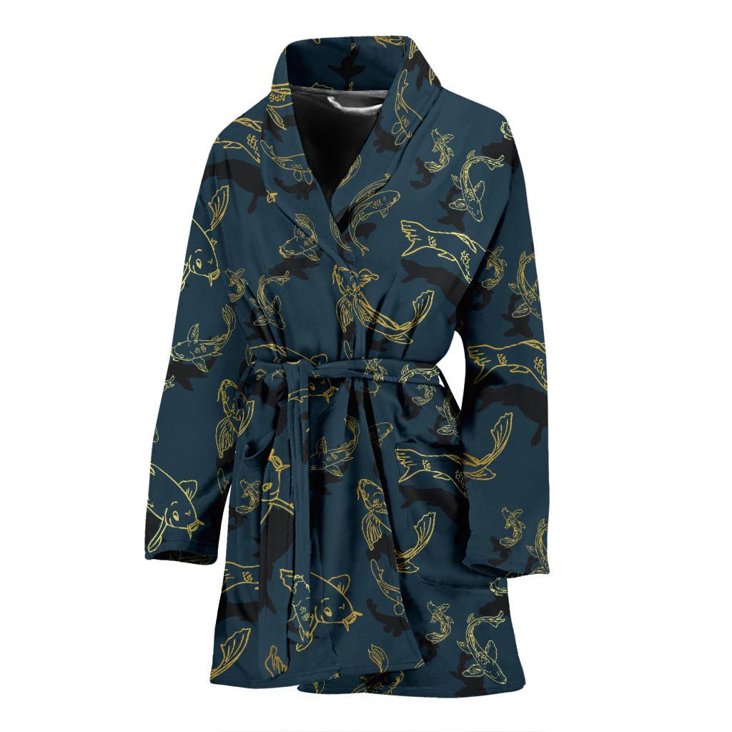 Koi Carp Gold Design Themed Print Women Bath Robe-JTAMIGO.COM
