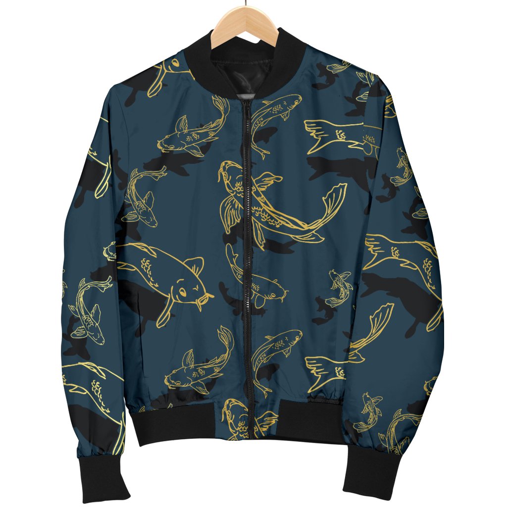 Koi Carp Gold Design Themed Print Women Casual Bomber Jacket