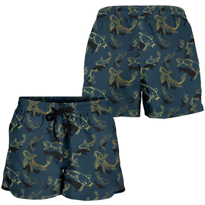 Koi Carp Gold Design Themed Print Women Shorts-JTAMIGO.COM
