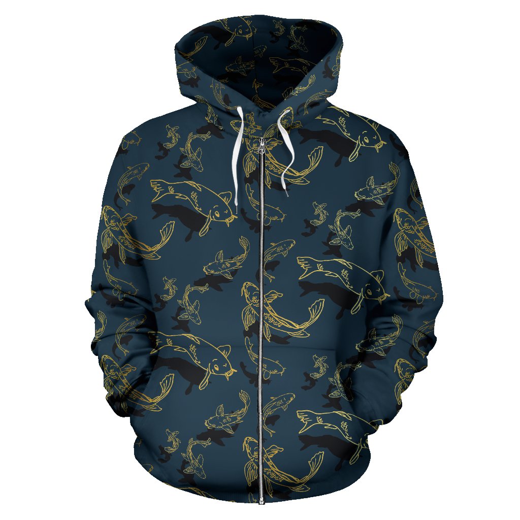 Koi Carp Gold Design Themed Print Zip Up Hoodie