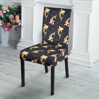 Koi Carp Japanese Design Themed Print Dining Chair Slipcover-JTAMIGO.COM