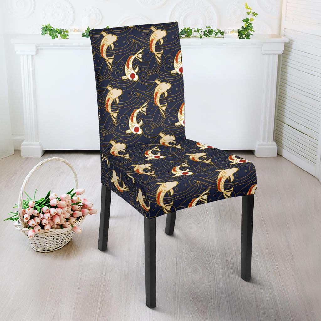 Koi Carp Japanese Design Themed Print Dining Chair Slipcover-JTAMIGO.COM